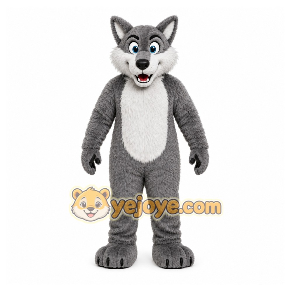 Gray Wolf Mascot Costume with Custom Logo Gray Wolf Mascot Costume with Custom Logo