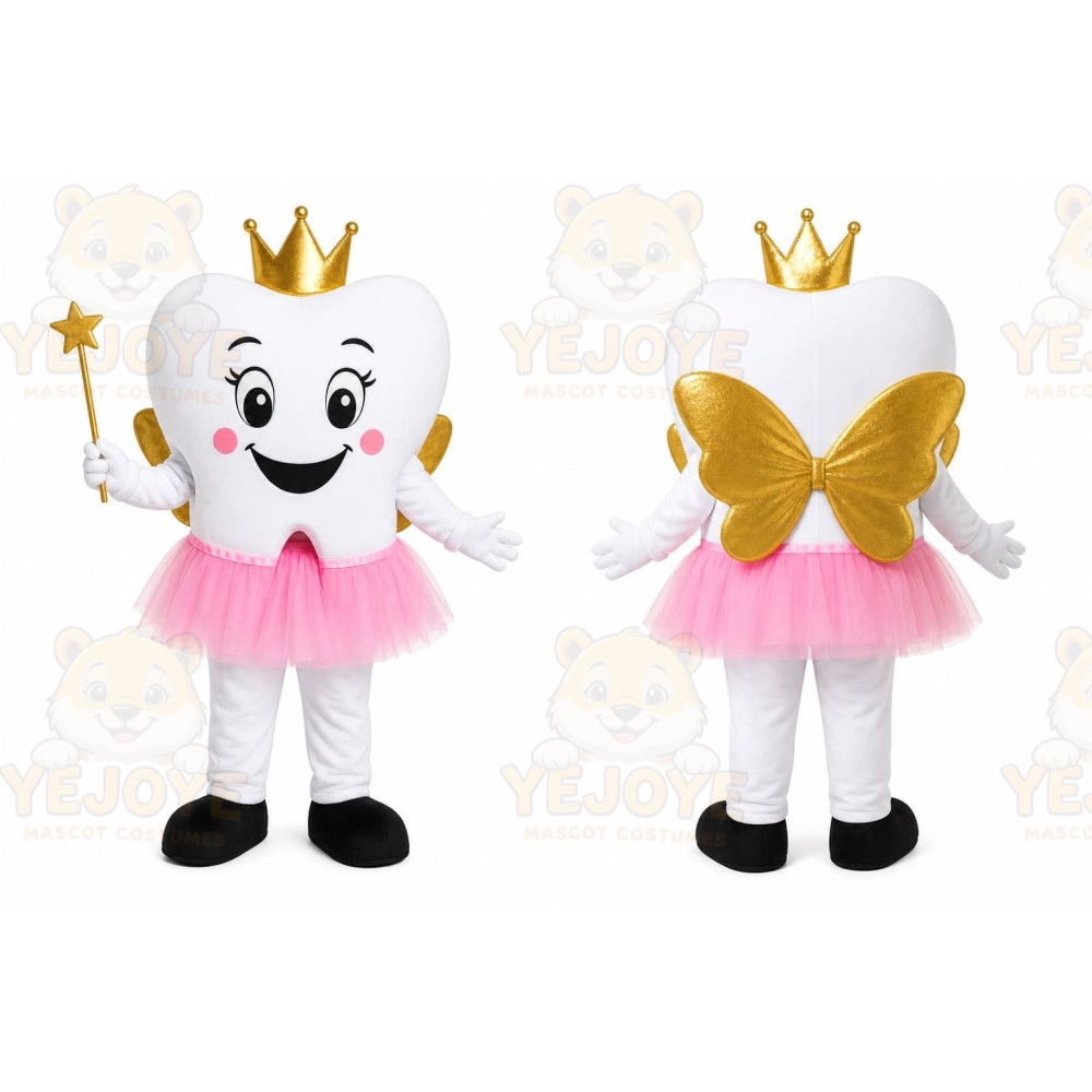 White Tooth Mascot Costume with Custom Logo