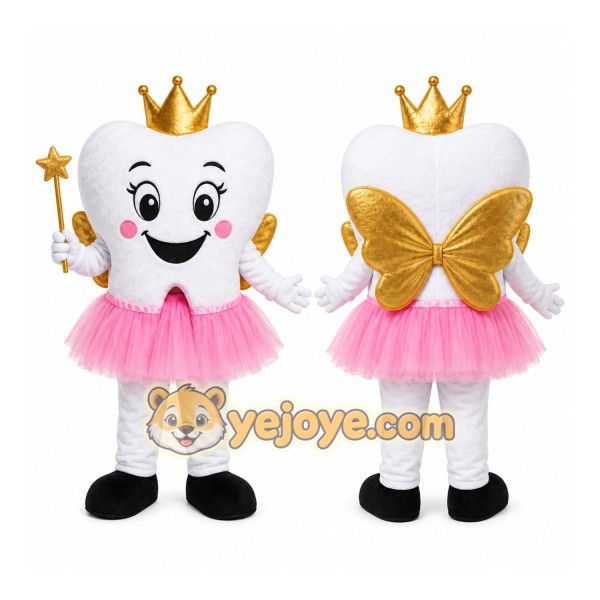White Tooth Mascot Costume with Custom Logo