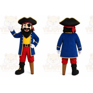 Blue Pirate Mascot Costume with Custom Logo