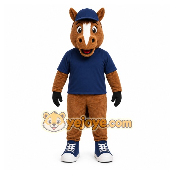 Brown Horse Mascot Costume with Custom Logo