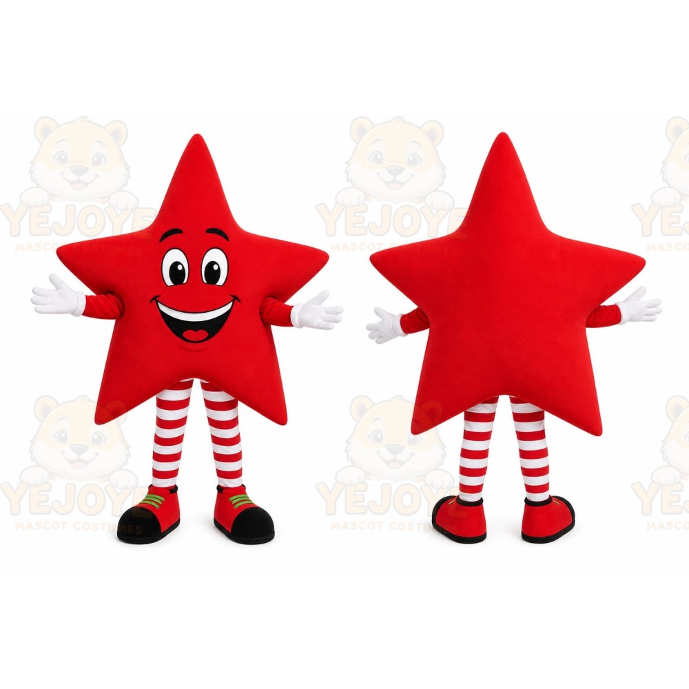 Red Star Mascot Costume with Custom Logo