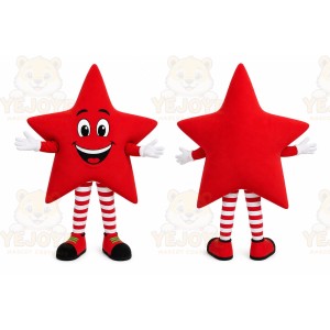 Red Star Mascot Costume with Custom Logo