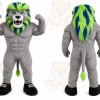 Gray Lion Mascot Costume with Custom Logo