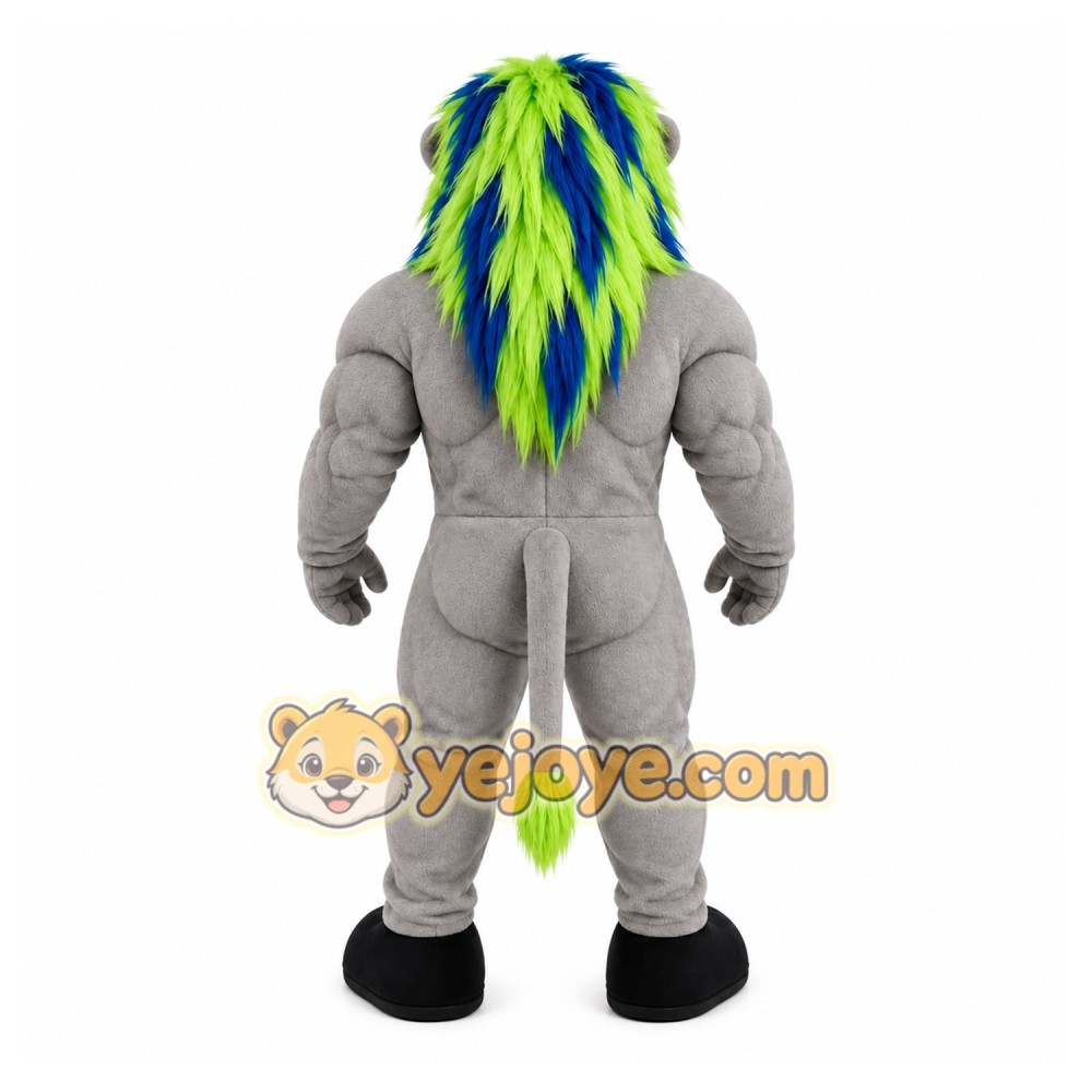Gray Lion Mascot Costume with Custom Logo