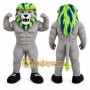 Gray Lion Mascot Costume with Custom Logo