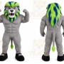 Gray Lion Mascot Costume with Custom Logo