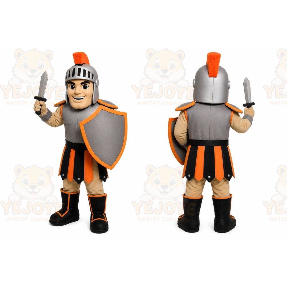 Gray Roman Warrior Mascot Costume with Custom Logo