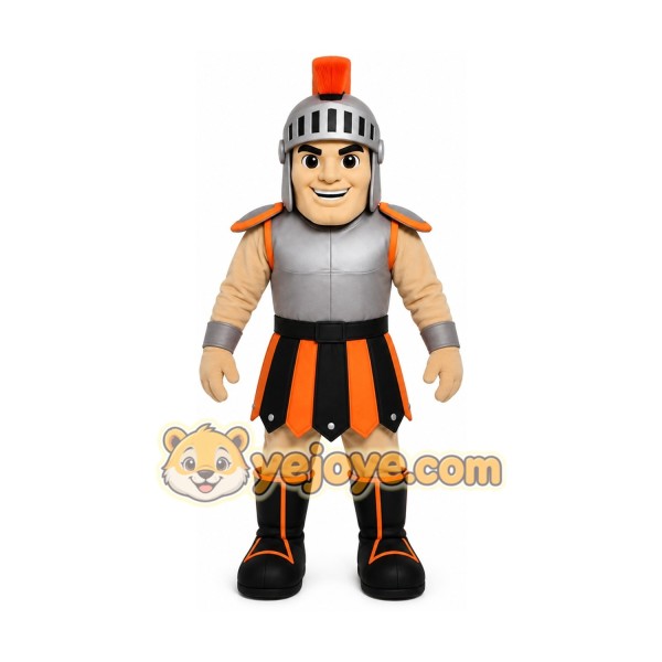 Gray Roman Warrior Mascot Costume with Custom Logo
