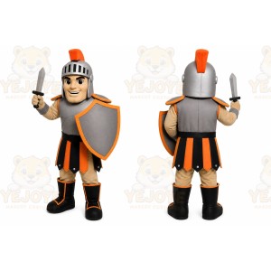 Gray Roman Warrior Mascot Costume with Custom Logo