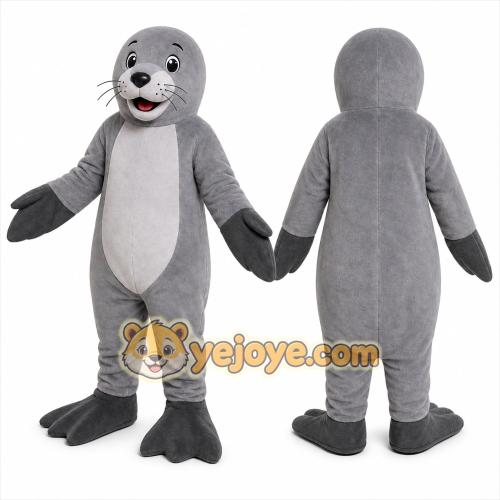 Gray Seal Mascot Costume with Custom Logo Gray Seal Mascot Costume with Custom Logo