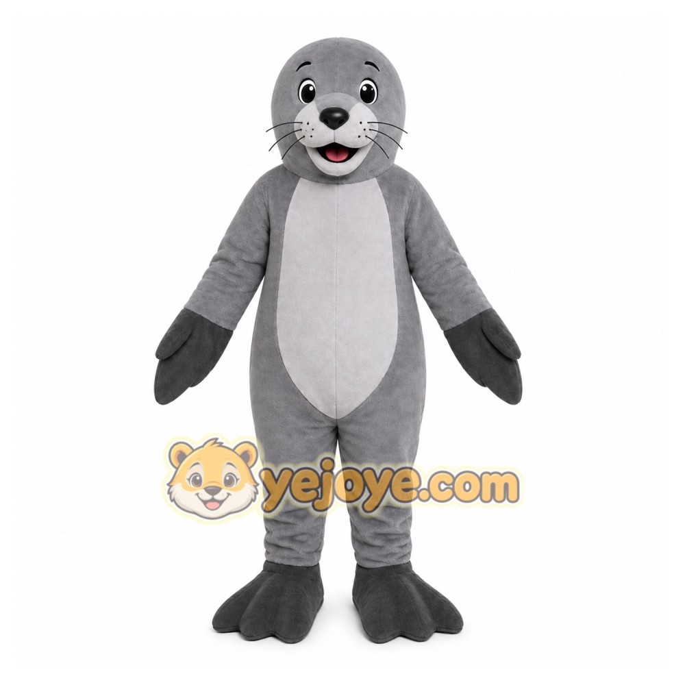 Gray Seal Mascot Costume with Custom Logo Gray Seal Mascot Costume with Custom Logo
