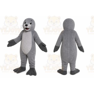 Gray Seal Mascot Costume with Custom Logo