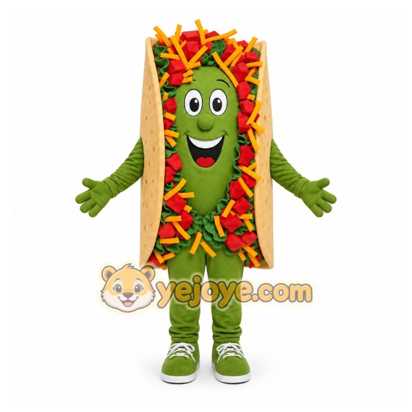 Green Taco Mascot Costume with Custom Logo Green Taco Mascot Costume with Custom Logo
