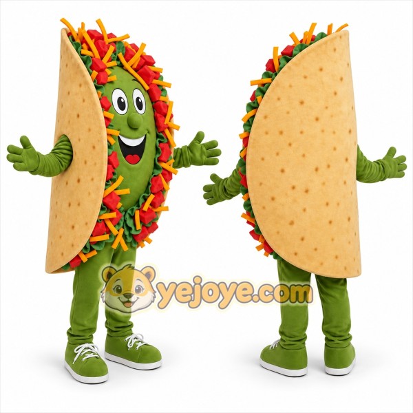 Green Taco Mascot Costume with Custom Logo