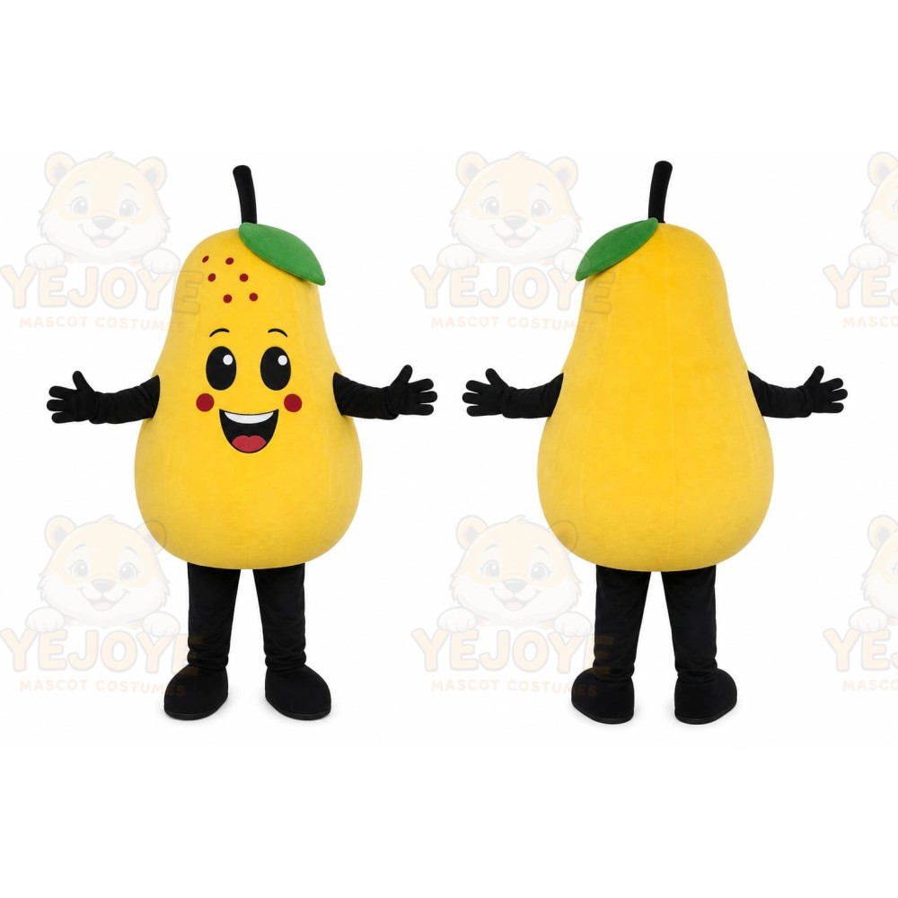 Yellow Pear Mascot Costume with Custom Logo