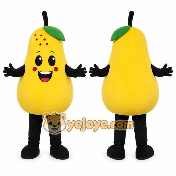 Yellow Pear Mascot Costume with Custom Logo
