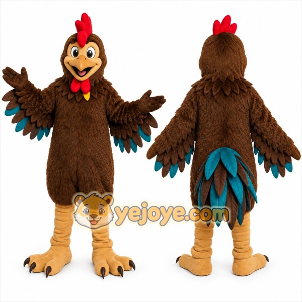 Brown Chicken Mascot Costume with Custom Logo