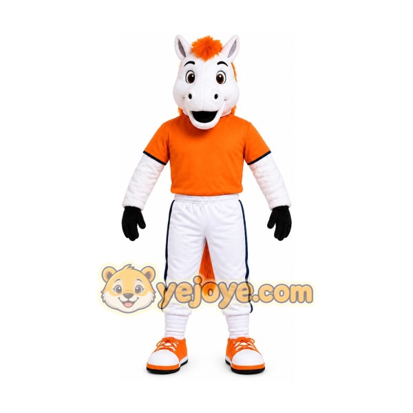 White Horse Mascot Costume with Custom Logo