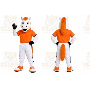 White Horse Mascot Costume with Custom Logo
