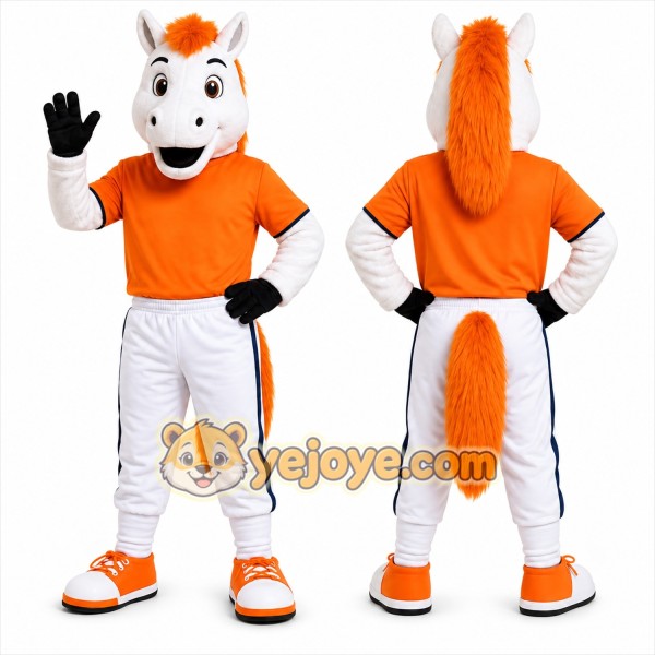 White Horse Mascot Costume with Custom Logo