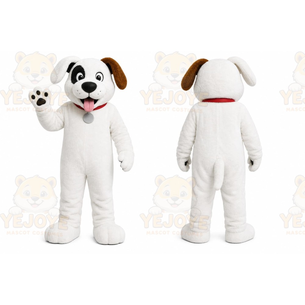White Dog Mascot Costume with Custom Logo