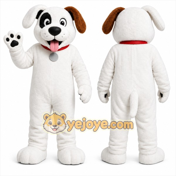 White Dog Mascot Costume with Custom Logo