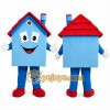 Blue House Mascot Costume with Custom Logo Blue House Mascot Costume with Custom Logo