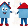 Blue House Mascot Costume with Custom Logo