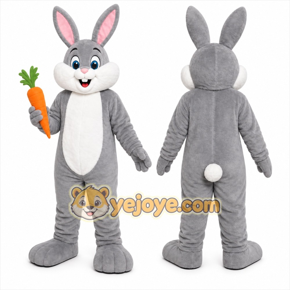 Gray Rabbit Mascot Costume with Custom Logo Gray Rabbit Mascot Costume with Custom Logo