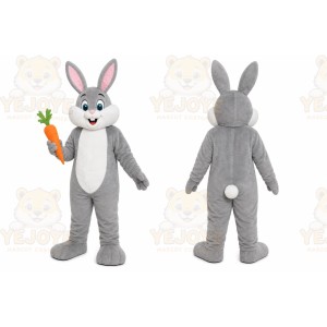 Gray Rabbit Mascot Costume with Custom Logo