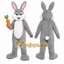 Gray Rabbit Mascot Costume with Custom Logo
