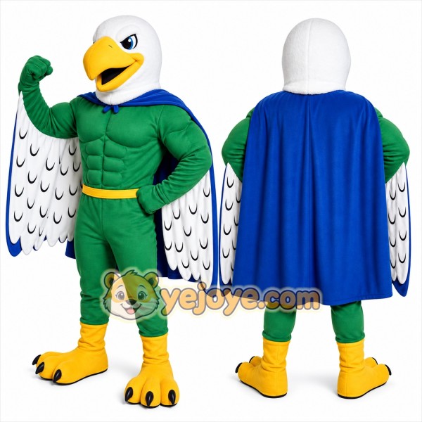 Green Eagle Mascot Costume with Custom Logo