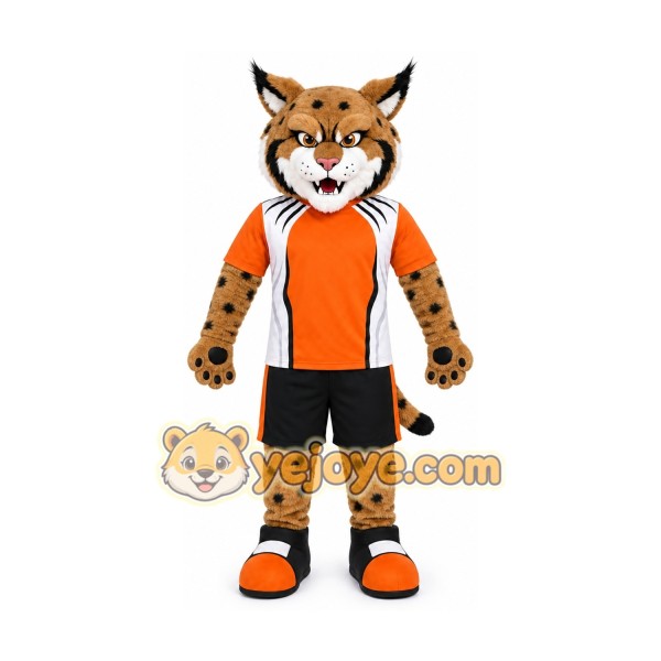 Orange Wildcat Mascot Costume with Custom Logo