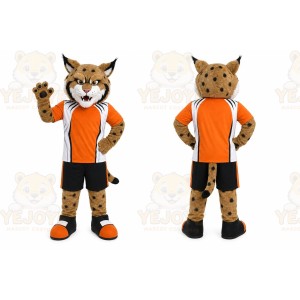 Orange Cougar Mascot Costume with Custom Logo