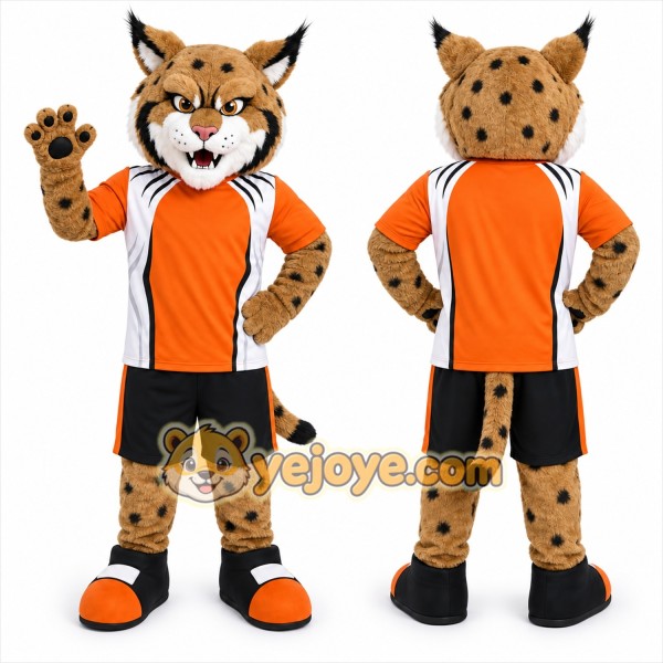 Orange Wildcat Mascot Costume with Custom Logo