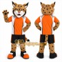 Orange Wildcat Mascot Costume with Custom Logo