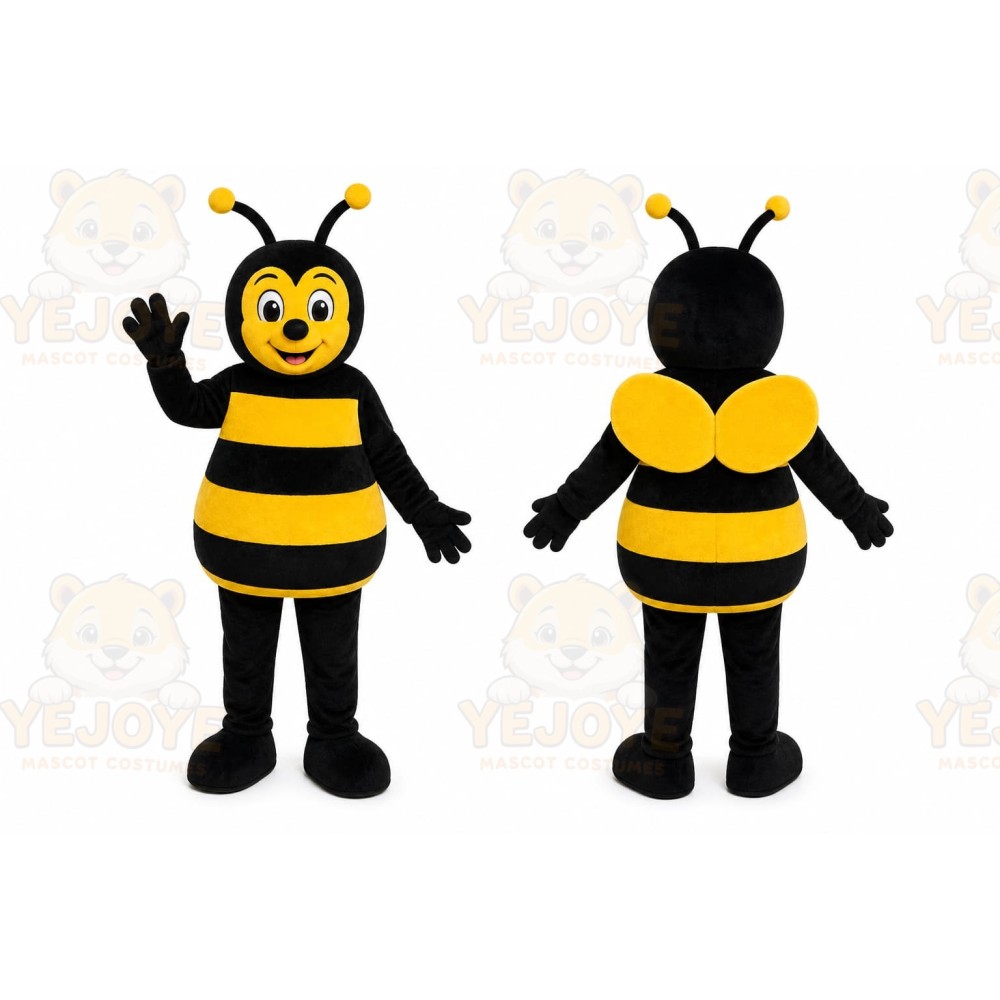 Black Bee Mascot Costume with Custom Logo