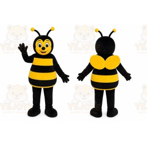 Black Bee Mascot Costume with Custom Logo