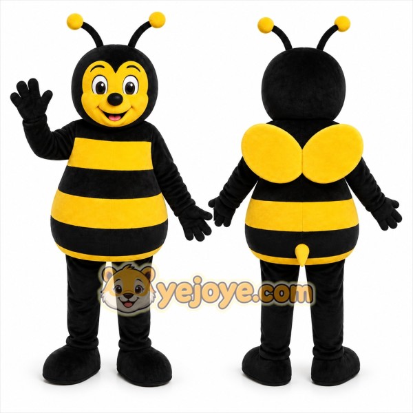 Black Bee Mascot Costume with Custom Logo