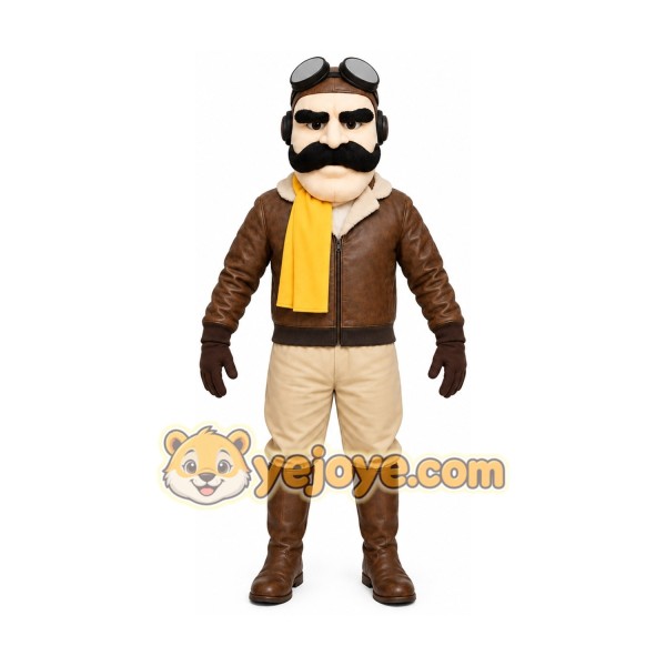 Brown Aviator Mascot Costume with Custom Logo