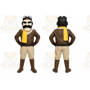 Brown Aviator Mascot Costume with Custom Logo