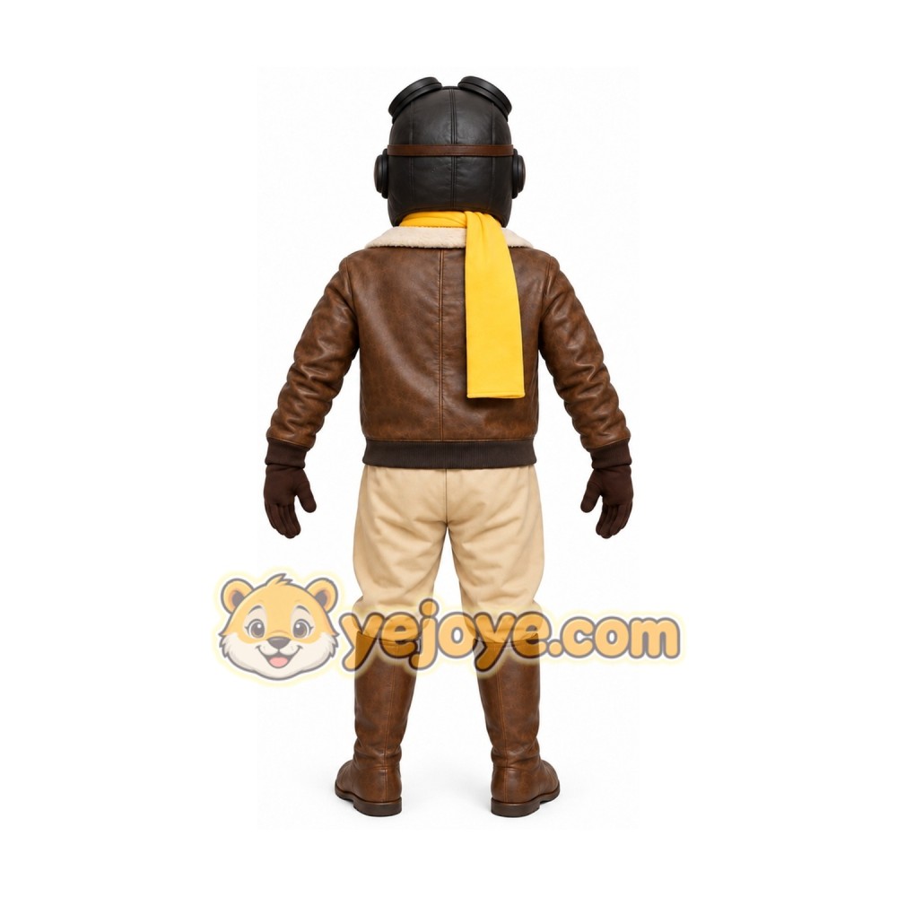 Brown Aviator Mascot Costume with Custom Logo Brown Aviator Mascot Costume with Custom Logo