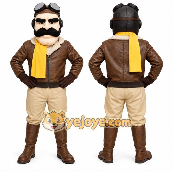Brown Aviator Mascot Costume with Custom Logo