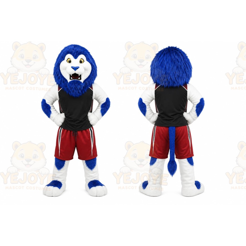 Blue Lion Mascot Costume with Custom Logo