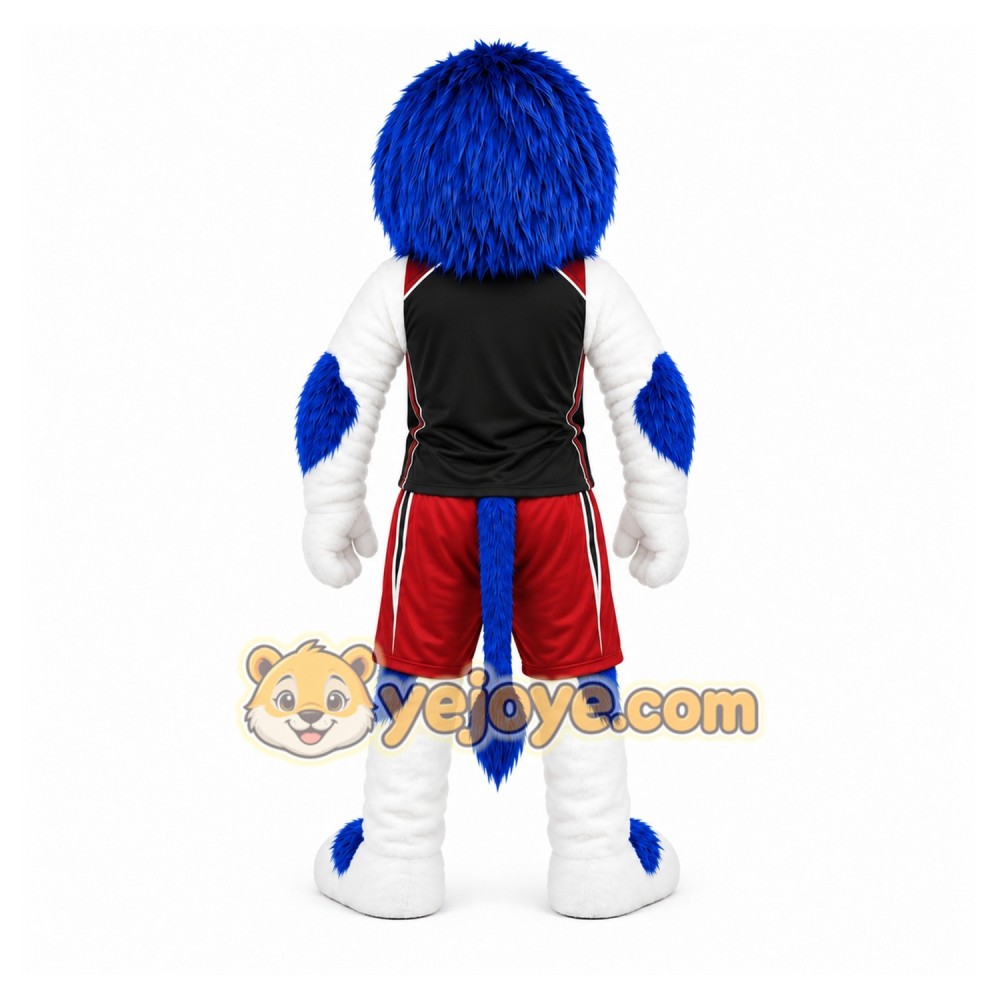 Blue Lion Mascot Costume with Custom Logo