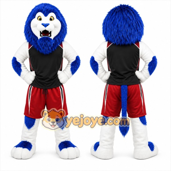 Blue Lion Mascot Costume with Custom Logo