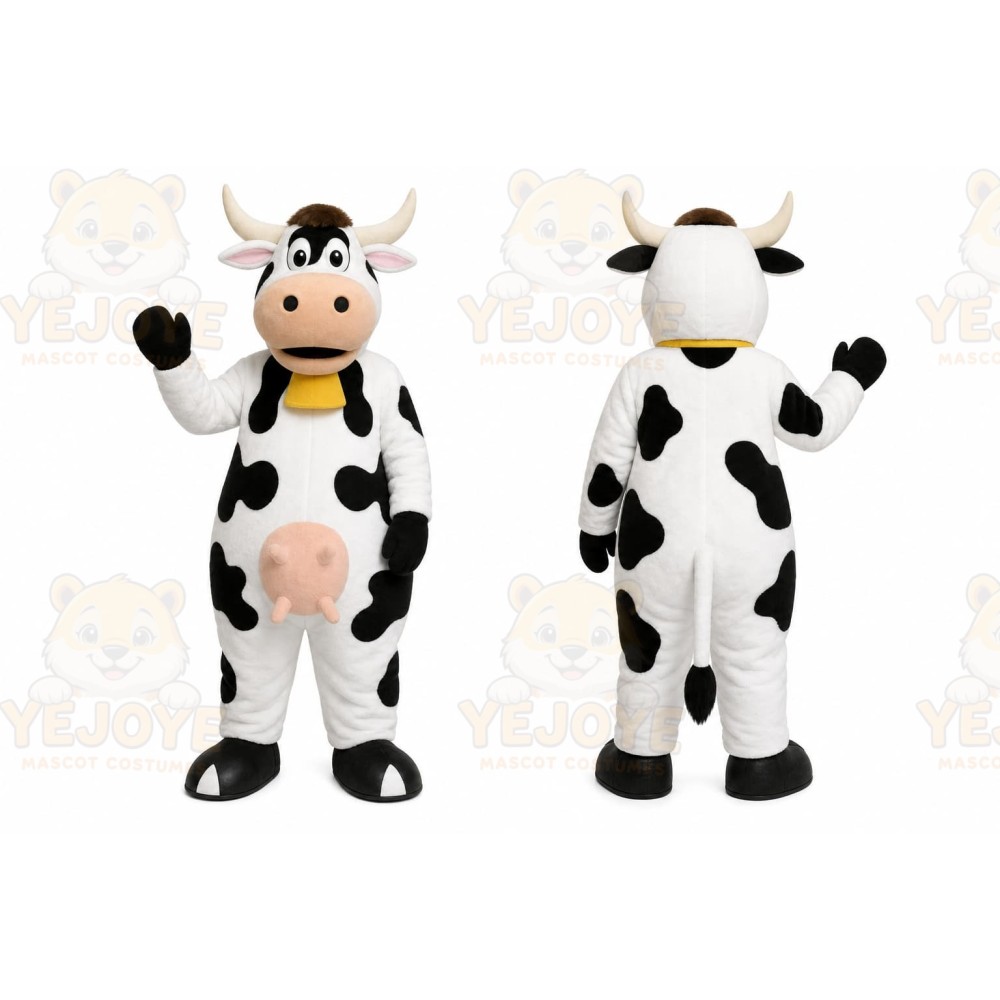 White Cow Mascot Costume with Custom Logo