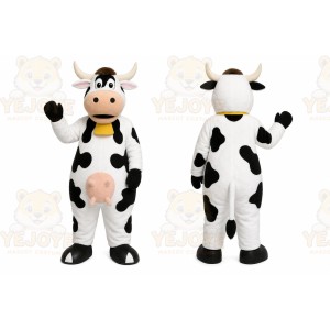 White Cow Mascot Costume with Custom Logo