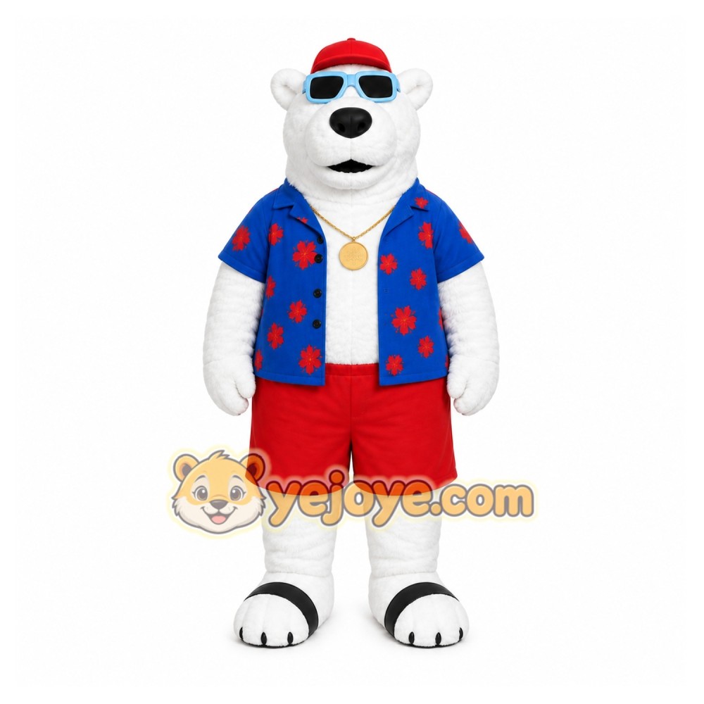 White Bear Mascot Costume with Custom Logo